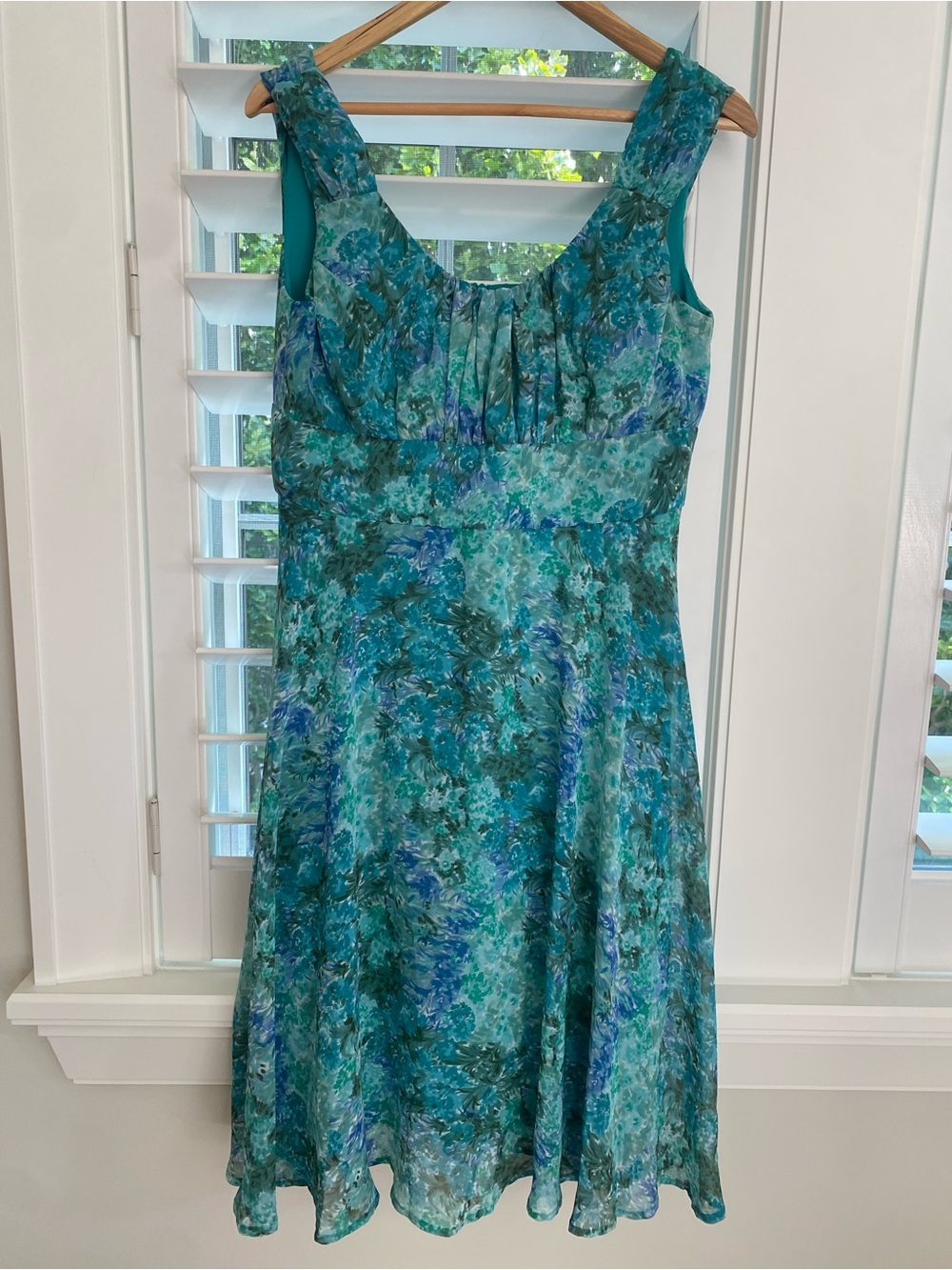 Laura Petites Women's Teal Floral Sleeveless A-Line Dress Size 12